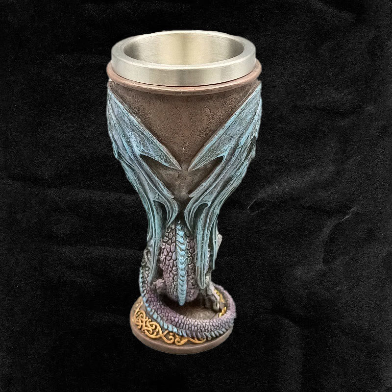 WorldNorse Retro Kelch Weinkelch mit geflügelter Drachenklinge