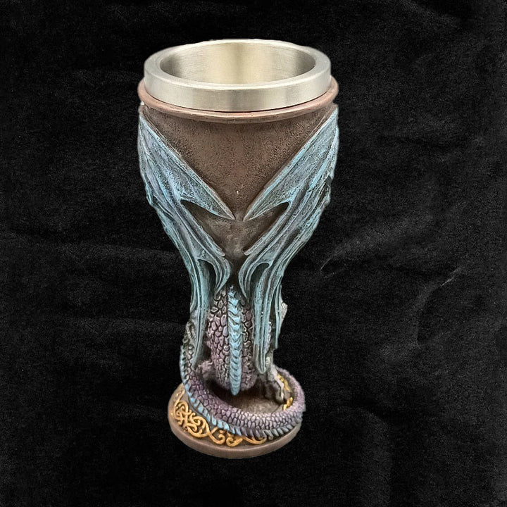 WorldNorse Retro Kelch Weinkelch mit geflügelter Drachenklinge