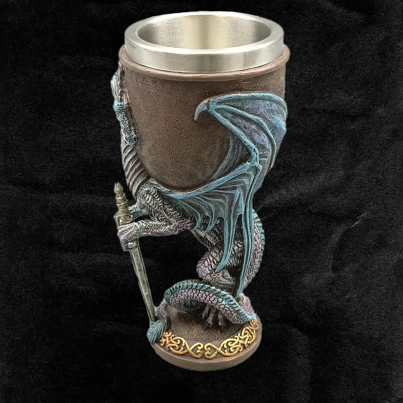WorldNorse Retro Kelch Weinkelch mit geflügelter Drachenklinge