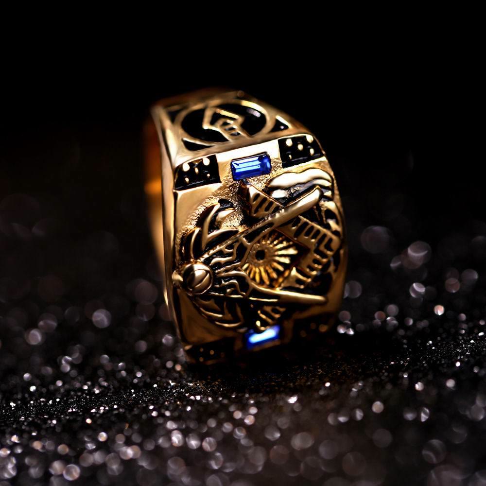 WorldNorse Freimaurer-Ring mit eingelegtem Edelstein