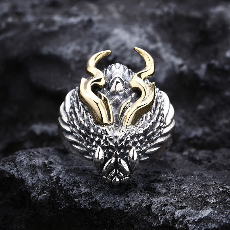WorldNorse 3D-geprägter Drachenkopfring