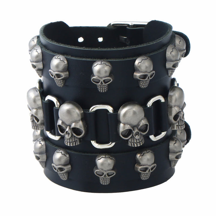 WorldNorse Gothic Totenkopf-Armreif aus Leder