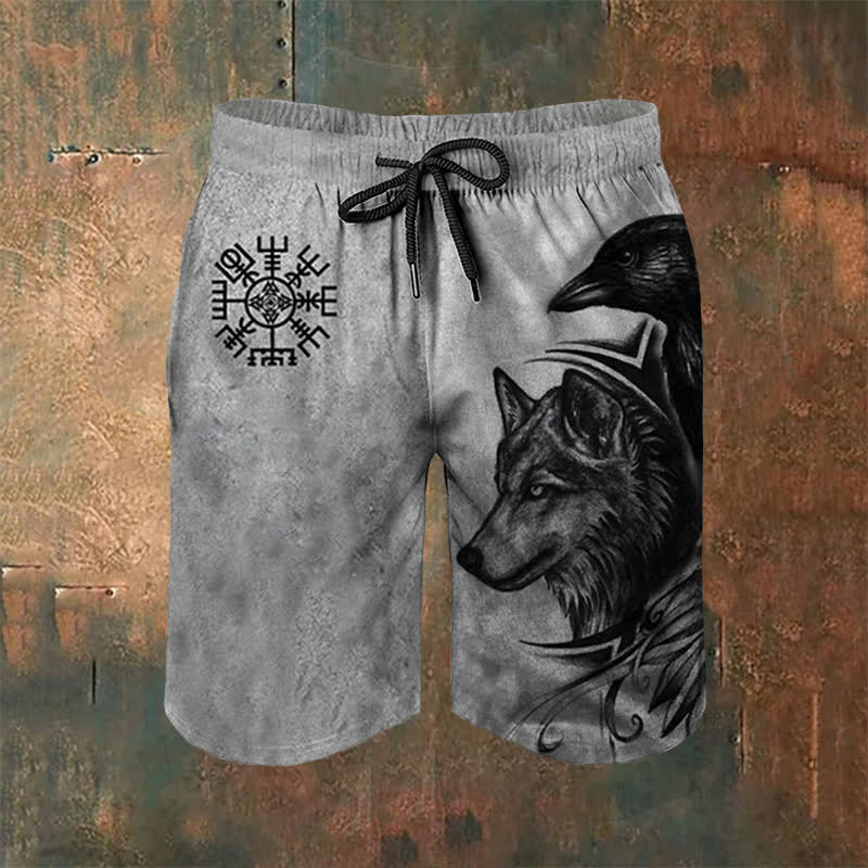 WorldNorse Wikinger Wölfe Vegvisir Raven Freizeitshorts