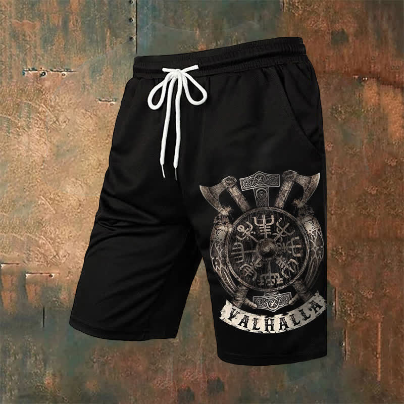 WorldNorse Wikinger Axt Vegvisir Mjölnir Freizeitshorts