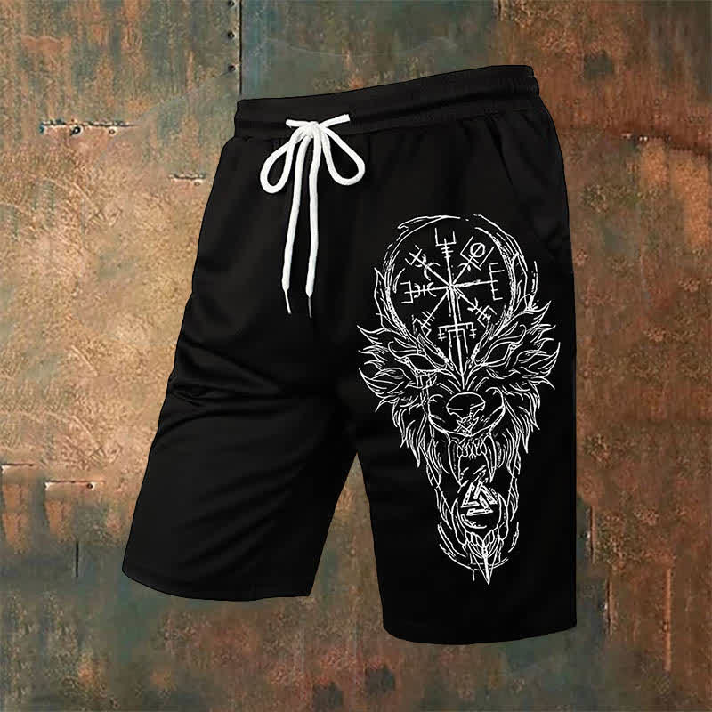 WorldNorse Wikinger Wölfe Vegvisir Valknut Freizeitshorts
