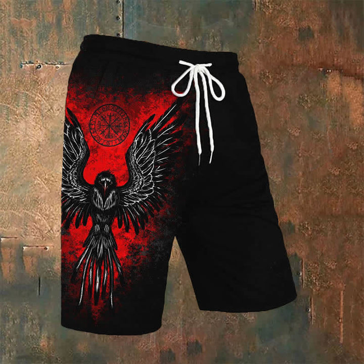 WorldNorse Wikinger Vegvisir Raven Freizeitshorts
