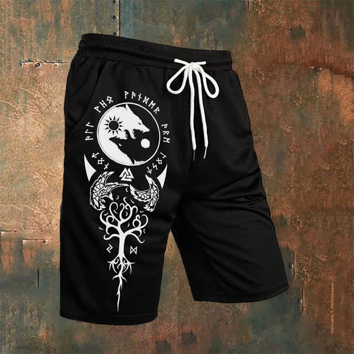 WorldNorse Viking Yggdrasil Wölfe Raven Valknut Casual Shorts