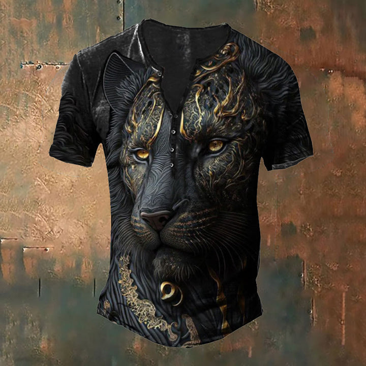 WorldNorse Majestic Henley-Shirt mit Wölfenkopf