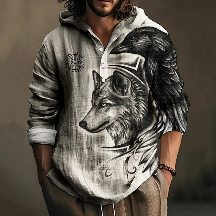WorldNorse Wolf Raven Vegvisir Kapuzenshirt