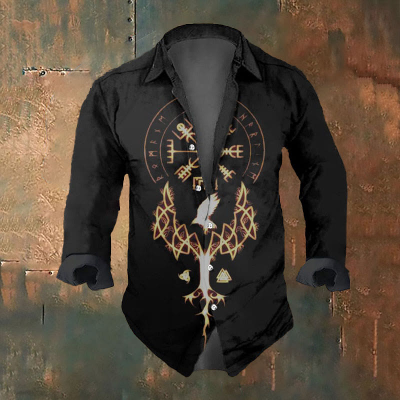 WorldNorse Viking Yggdrasil Vegvisir Rune Raven Valknut Langarmshirt