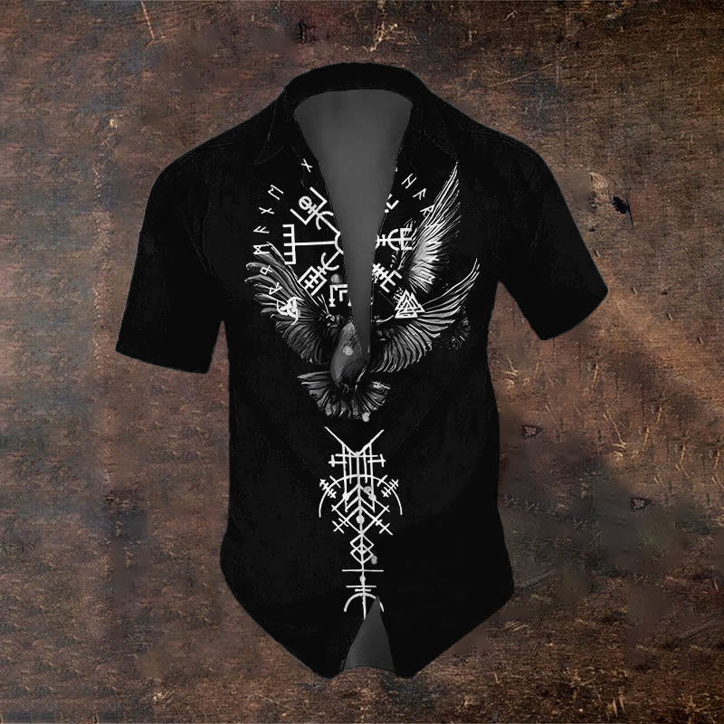 WorldNorse Raven Valknut Runes Kurzarmhemd