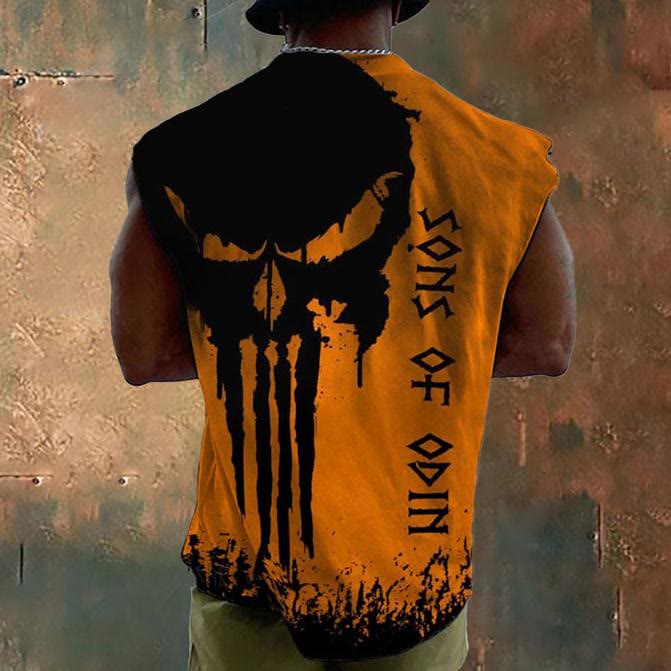 WorldNorse Viking Valknut Totenkopf Print Weste