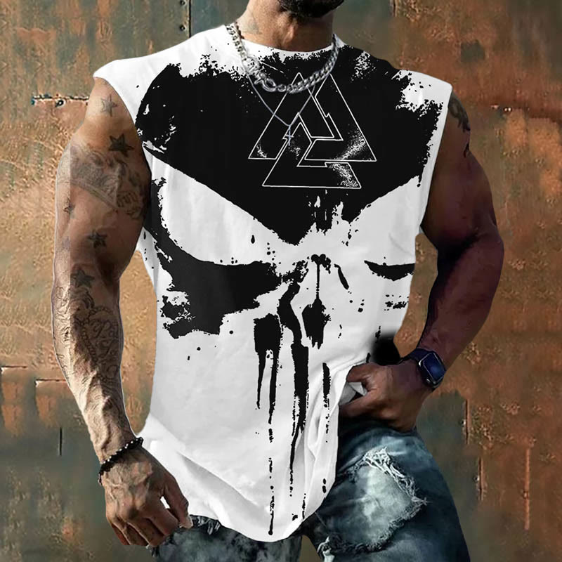 WorldNorse Viking Valknut Totenkopf Print Weste