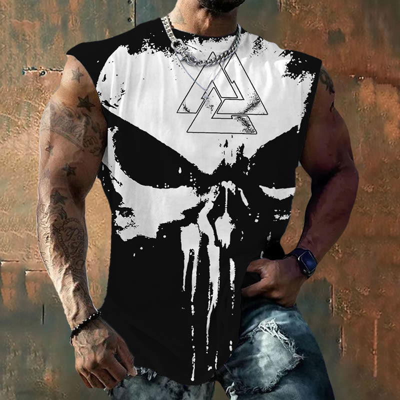 WorldNorse Viking Valknut Totenkopf Print Weste