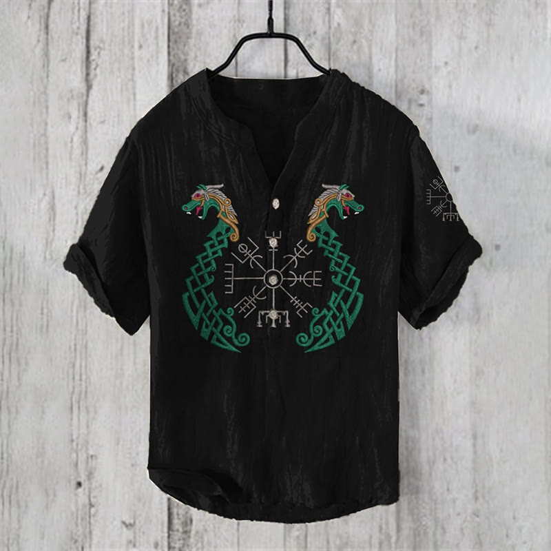 WorldNorse Nordischer Drache Keltischer Vegvisir Freizeithemd - US/UK/AU50,EU60 (5XL) - image 1
