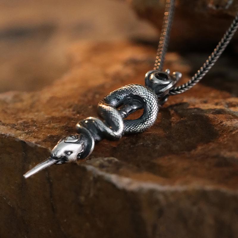 WorldNorse Halskette mit Schlangenstab aus 999er Sterlingsilber