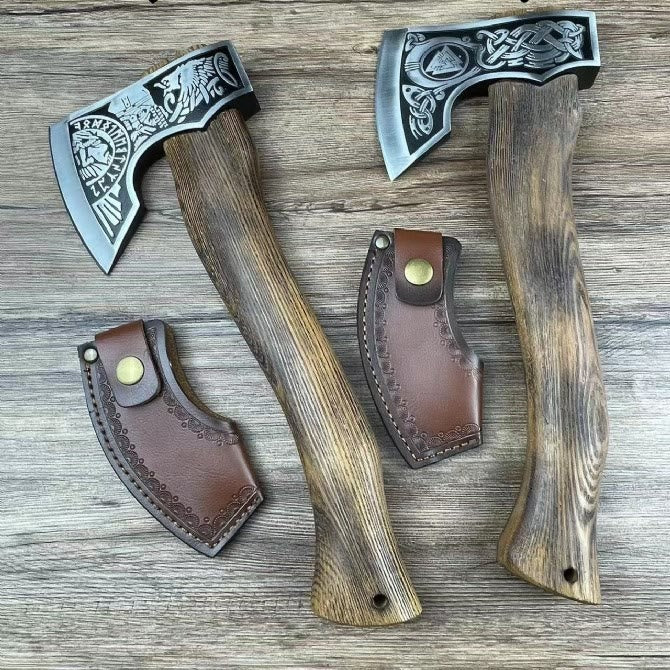 WorldNorse Geätzte nordische Symbole, handgefertigte Wikinger-Streitaxt