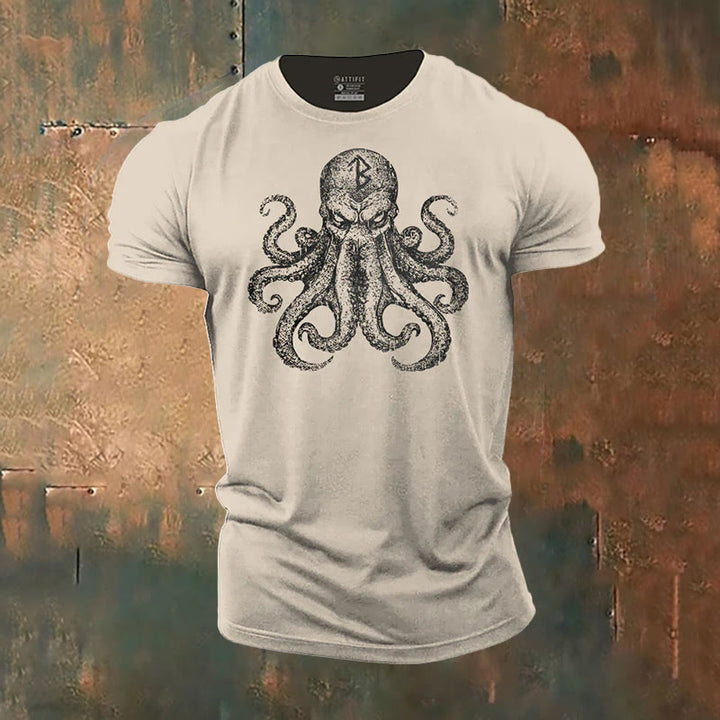 WorldNorse Mystic T-Shirt mit Rune und Oktopus-Print