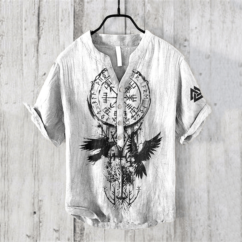 WorldNorse Yggdrasil Vegvisir Valknut Raven Freizeithemd - US/UK/AU50, EU60 (5XL) - image 1