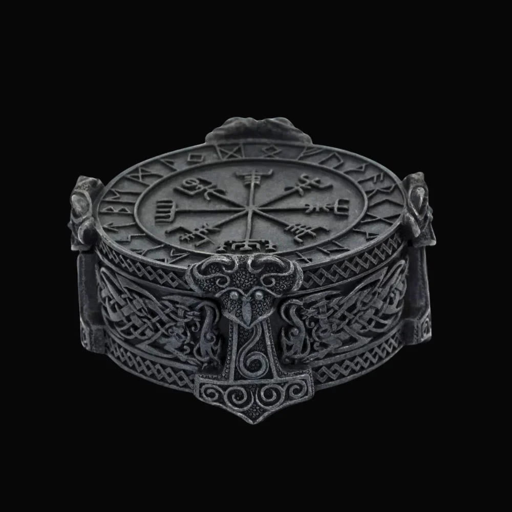 WorldNorse Handgefertigte Schmuckschatulle mit Rune Mjölnir