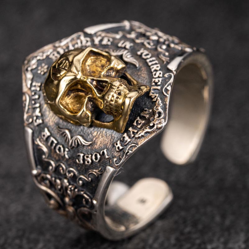WorldNorse Ring aus 925er Sterlingsilber mit gotischem Totenkopf und Gravur - image 5