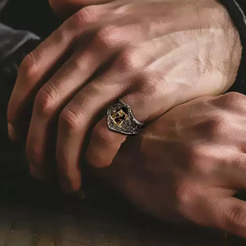 WorldNorse Ring aus 925er Sterlingsilber mit gotischem Totenkopf und Gravur - image 12