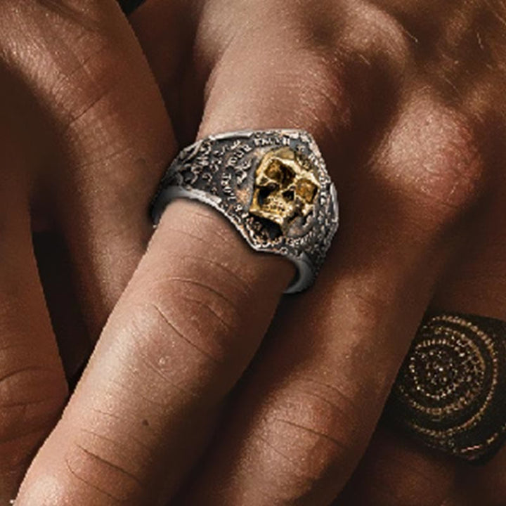 WorldNorse Ring aus 925er Sterlingsilber mit gotischem Totenkopf und Gravur - image 7