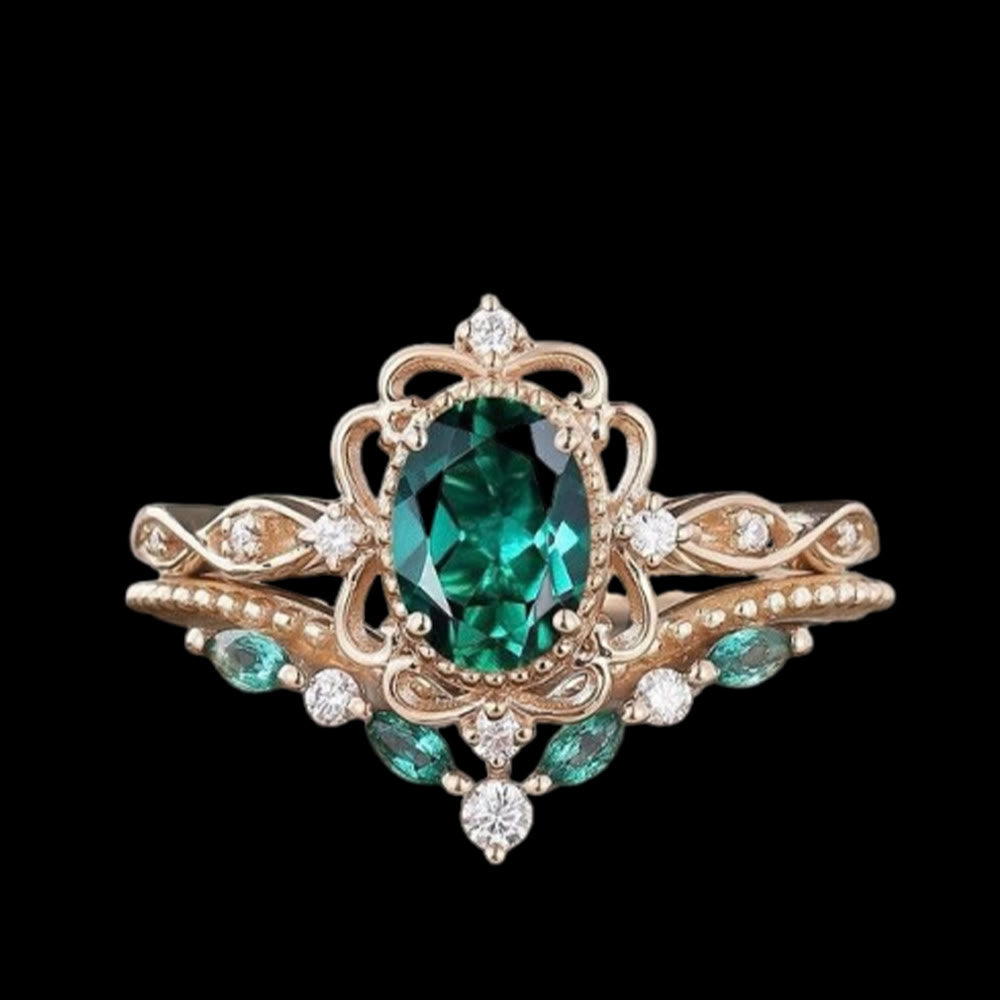 WorldNorse Elfenwurzeln von Yggdrasil Ring - Smaragd - 62mm - image 0