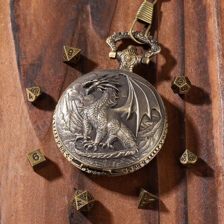 WorldNorse Nordischer Drache, Sieben Würfel, Hüftkette - Taschenuhrgehäuse + Kette + Würfel - Gold - image 2