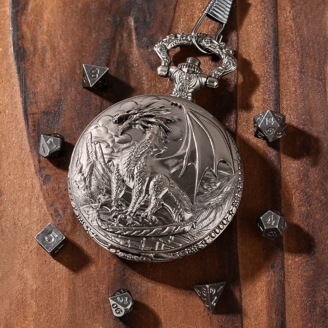 WorldNorse Nordischer Drache, Sieben Würfel, Hüftkette - Taschenuhrgehäuse + Kette + Würfel - Silber - image 8