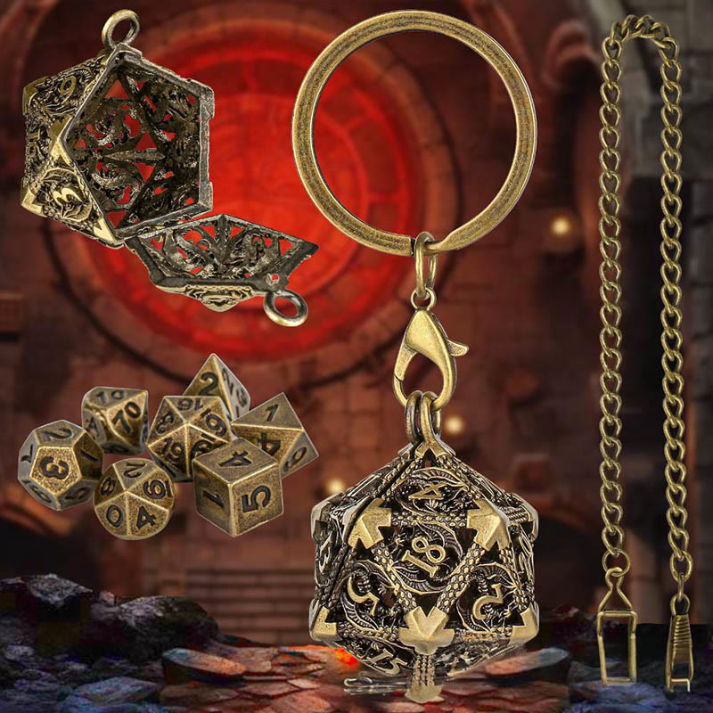 WorldNorse Halskette/Hüftkette/Schlüsselanhänger mit 20 hohlen Würfeln - Schlüsselanhänger + Taillenkette - Gold - image 9