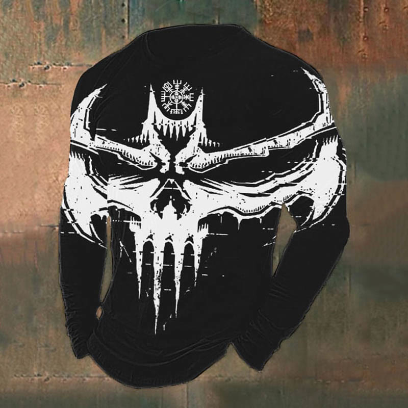 WorldNorse – Langes T-Shirt mit Fledermausdämon Vegvisir -Aufdruck - Schwarz - US/UK/AU50, EU60 (5XL) - image 1