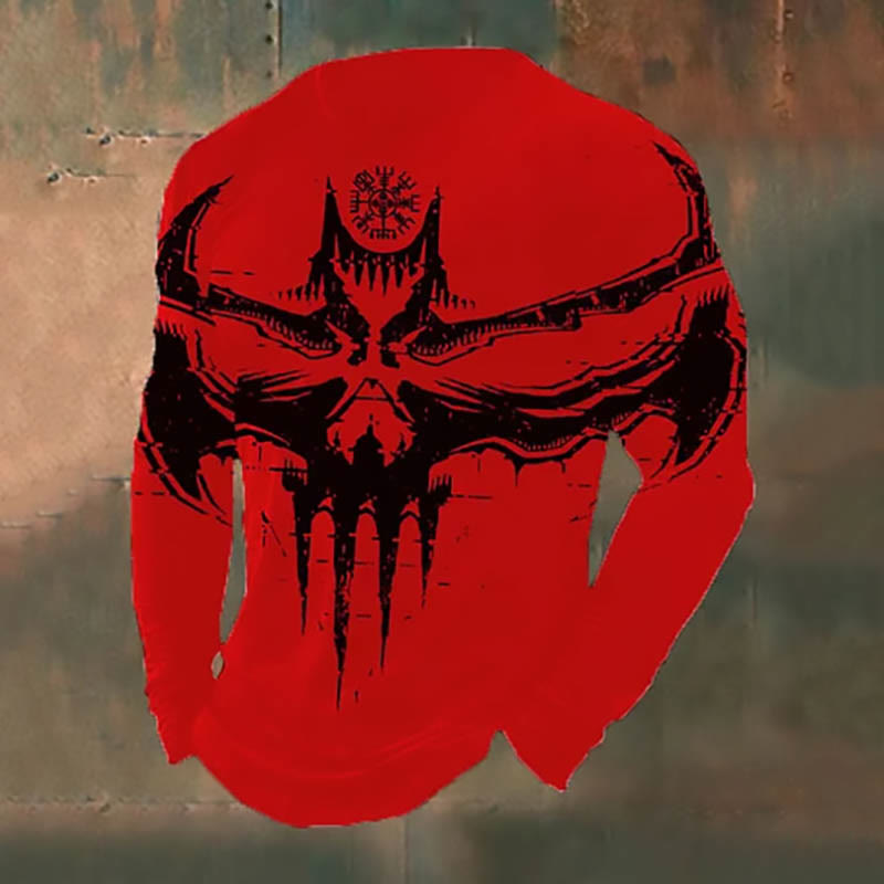 WorldNorse – Langes T-Shirt mit Fledermausdämon Vegvisir -Aufdruck - Rot - US/UK/AU50, EU60 (5XL) - image 3