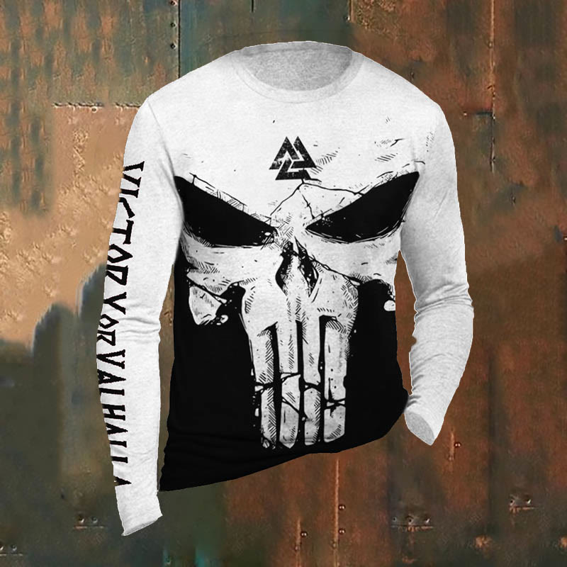 WorldNorse Valknut Skull Schwarz-Weiß Langes T-Shirt - US/UK/AU50, EU60 (5XL) - image 1