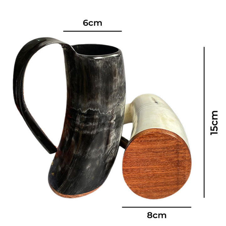 WorldNorse Viking Retro Natur Ochsenhorn Tasse - Doppelring-Mahagonibasis - image 12