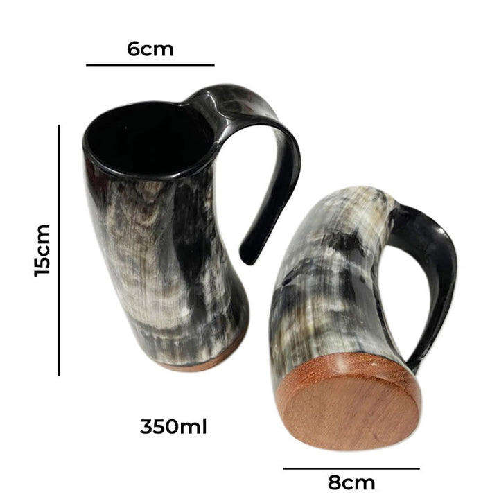 WorldNorse Viking Retro Natur Ochsenhorn Tasse - Mittlerer roter Holzsockel - image 6