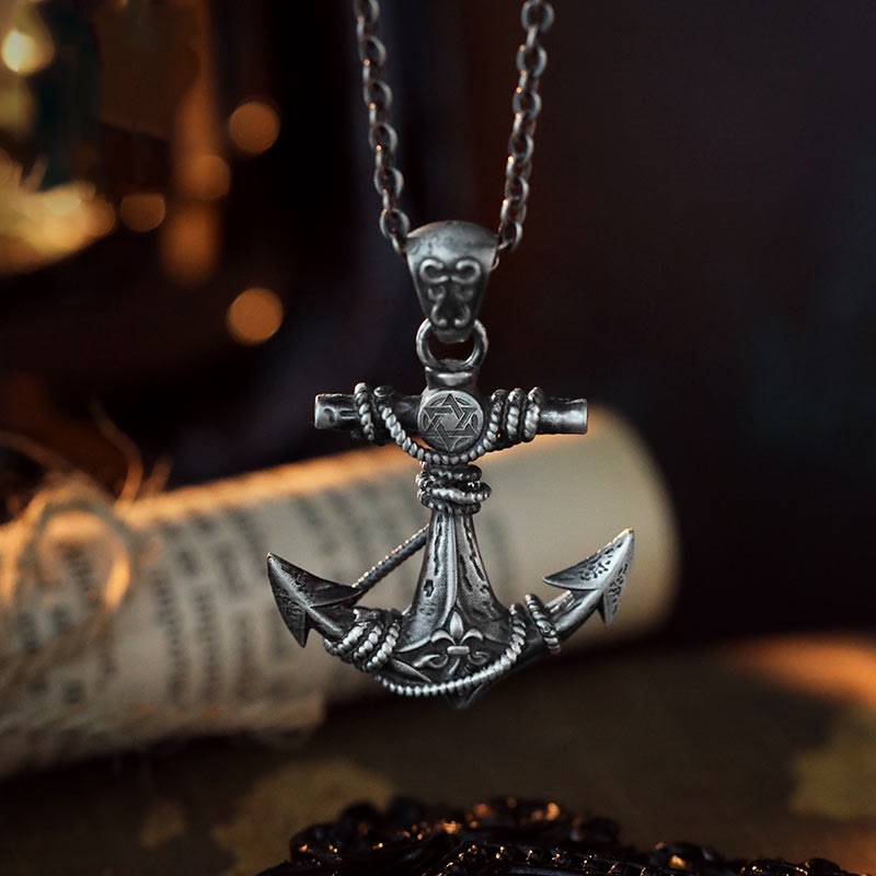 WorldNorse Halskette mit gotischem Anker, 999 Sterlingsilber - Mit King Kong Kette - image 1