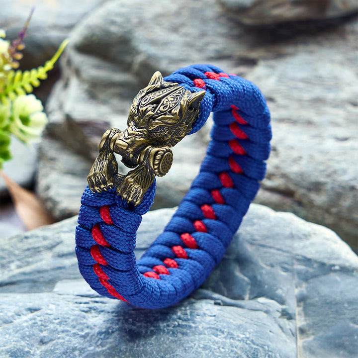 WorldNorse Armband aus geflochtenem Paracord mit Wikinger-Krieger und Wolf - Blau & Rot - Innenumfang: 24 cm (Gesamtlänge 28 cm) - image 5