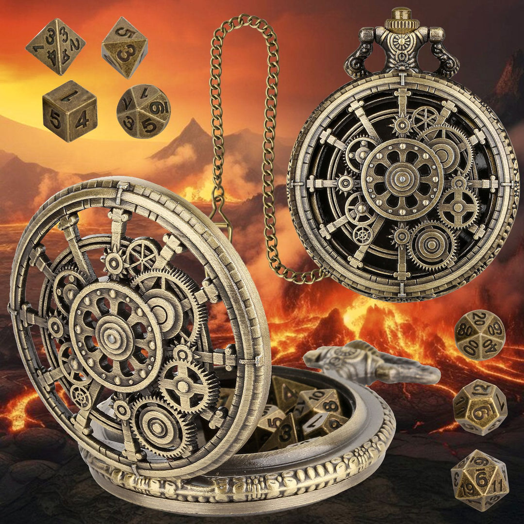 WorldNorse Steampunk Gears Würfel Set Taillenkette - Taschenuhrgehäuse + Kette + Würfel - Gold - image 5