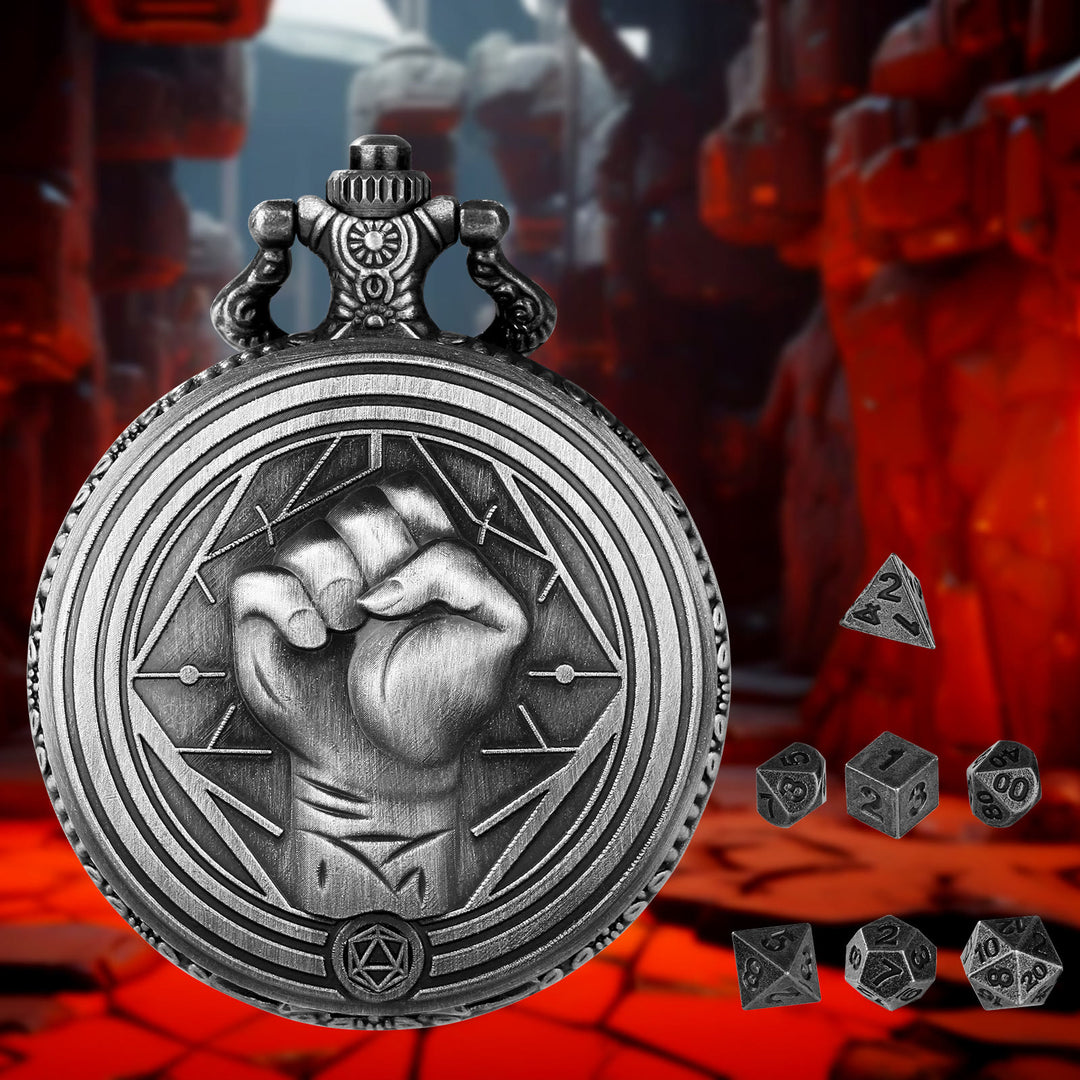 WorldNorse Monk Fist Seven Dice Zubehör Taillenkette - Taschenuhrgehäuse + Kette + Würfel - Silber - image 6