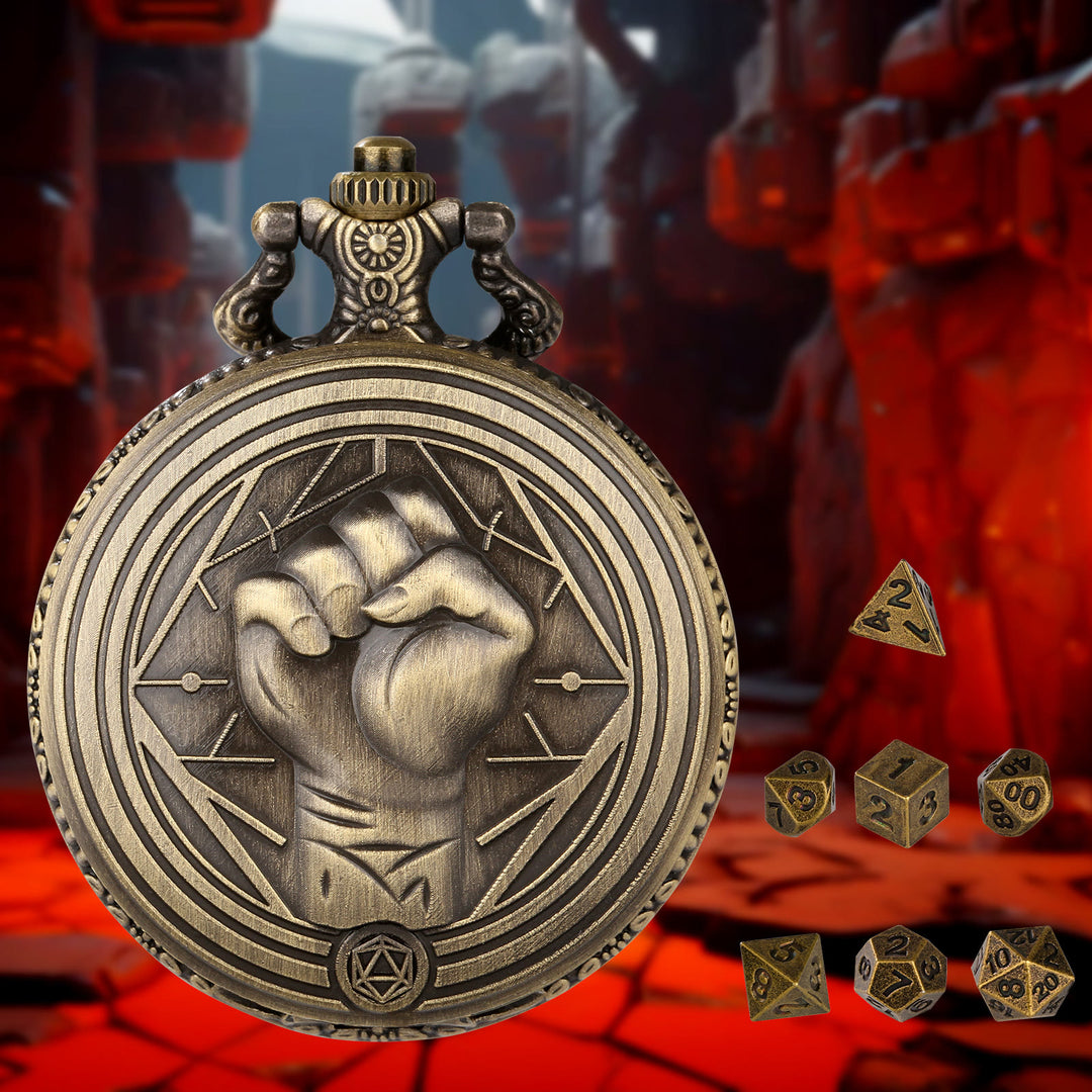 WorldNorse Monk Fist Seven Dice Zubehör Taillenkette - Taschenuhrgehäuse + Kette + Würfel - Gold - image 1