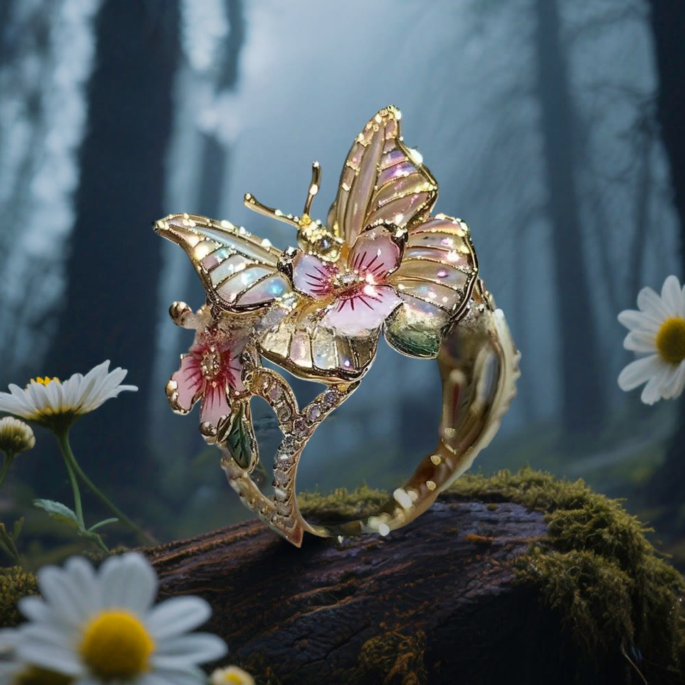 WorldNorse Whispering Blossoms Schmetterlingsring - Schmetterling#B - Gold - image 7