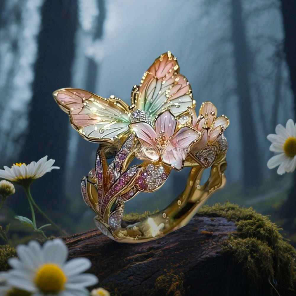WorldNorse Whispering Blossoms Schmetterlingsring - Schmetterling#C - Gold - image 10