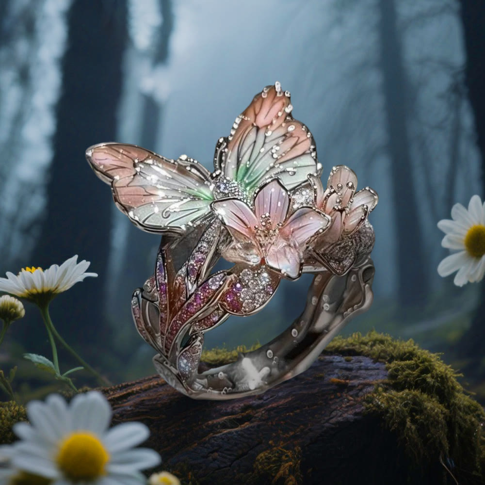 WorldNorse Whispering Blossoms Schmetterlingsring - Schmetterling#C - Silber - image 11
