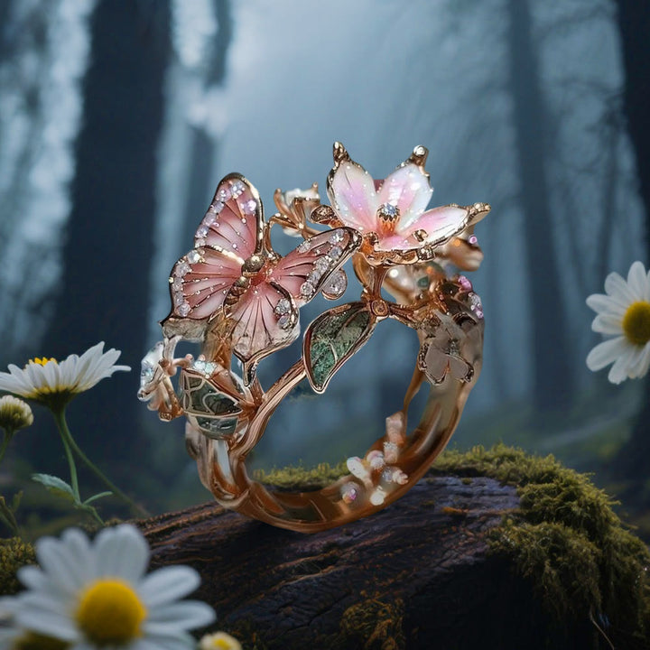 WorldNorse Whispering Blossoms Schmetterlingsring - Schmetterling#A - Roségold - image 6