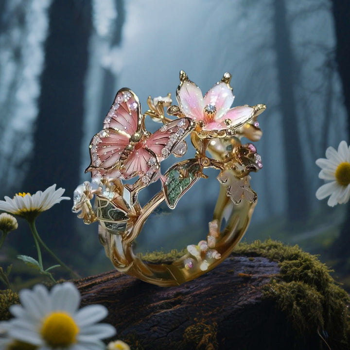 WorldNorse Whispering Blossoms Schmetterlingsring - Schmetterling#A - Gold - image 0