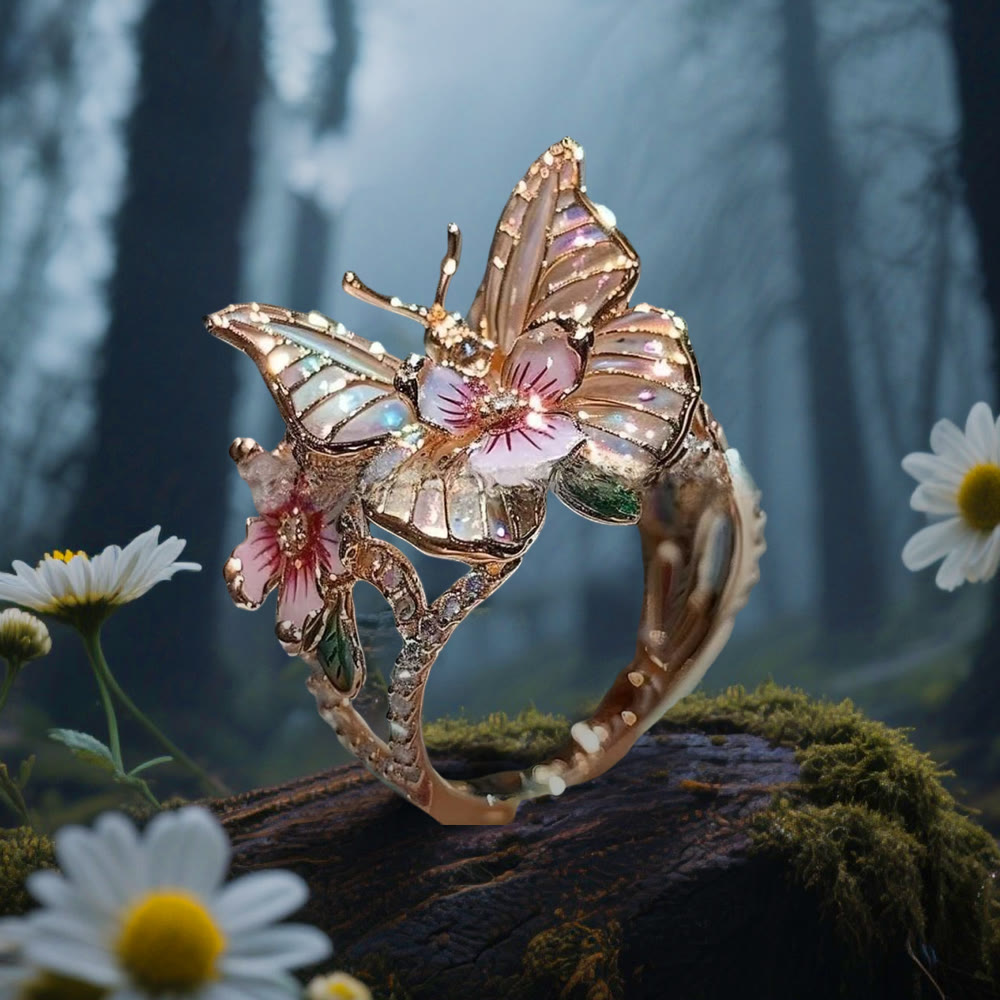 WorldNorse Whispering Blossoms Schmetterlingsring - Schmetterling#B - Roségold - image 9