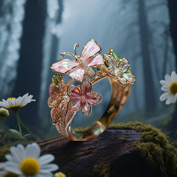 WorldNorse Whispering Blossoms Schmetterlingsring - Schmetterling#D - Roségold - image 15