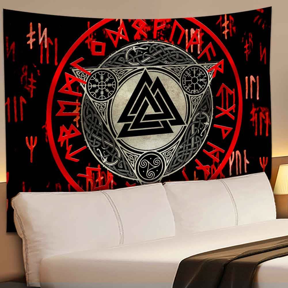 WorldNorse Retro Triquetra Valknut Ägischjalmur Wandteppich - image 2