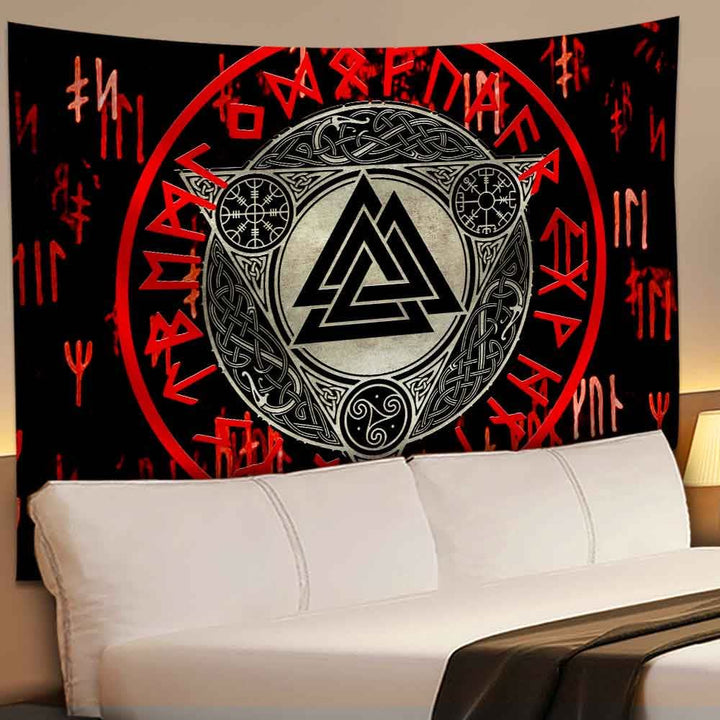 WorldNorse Retro Triquetra Valknut Ägischjalmur Wandteppich - image 2